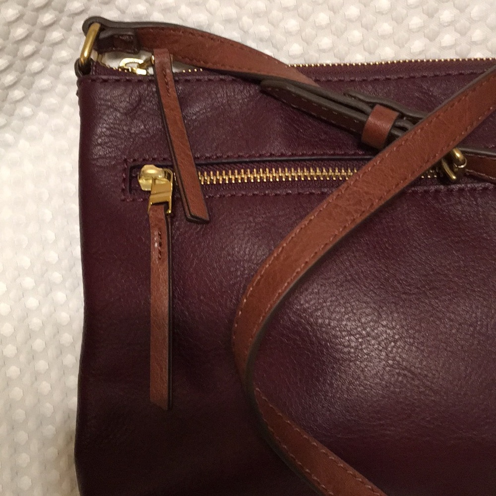 💃Sale🎉💥Fossil Crossbody Burgundy & Brown Leather - Picture 6 of 8